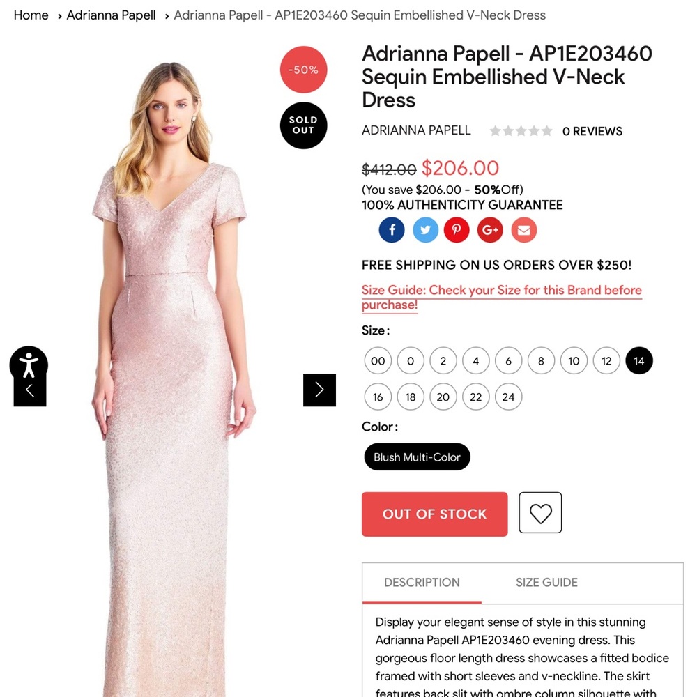 Adrianna Papell blush ombré column gown style AP1E203460
